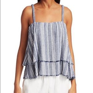Bella Dahl Scrunchy Strap Striped Linen Blend Tank Top size XS